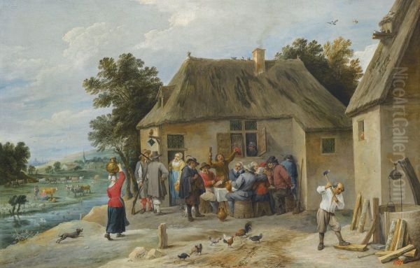 A Countryside Inn, with the innkeeper chopping wood - view 1
