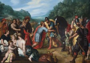 Esau runs to meet Jacob and kisses him (Genesis 33:3-4) by Jan Brueghel the Younger