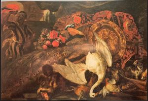 Game, flowers, silvergilt objects,  and a page