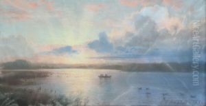 Fishing from a dinghy at daybreak.