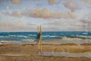 Study of a beach with nets hung up to dry. Study of a beach with nets hung up to dry.