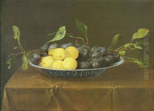 Plums in a Chinese dish - view 1