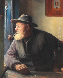 Interior with the fisherman Ole Svendsen at the window. by Michael Peter Ancher