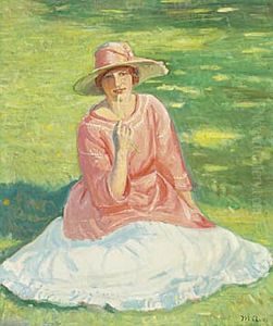 Young woman in a garden. by Michael Peter Ancher