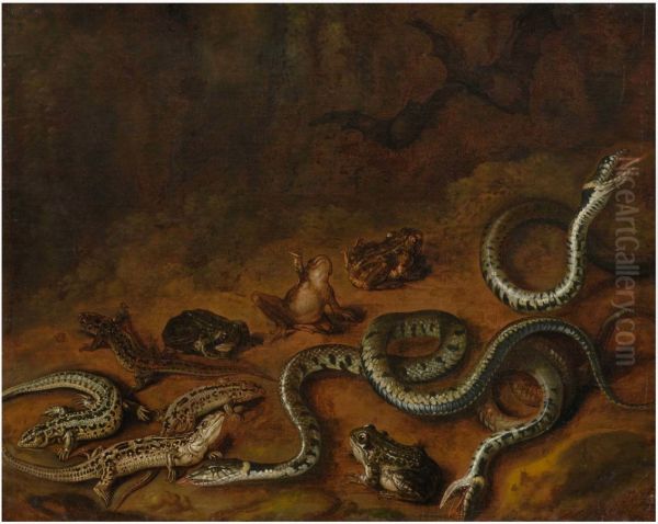 Forest scene with snakes and frogs - view 1