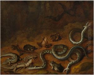 Forest scene with snakes and frogs
