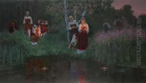 Ivan Kupala. Gadanie na venkah. Doska s levkasom, maslo. 85 h 150 sm.