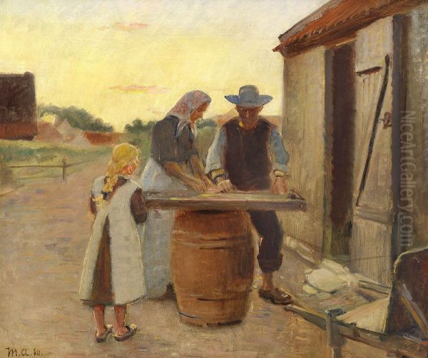 Fisherman family at sunset - view 1