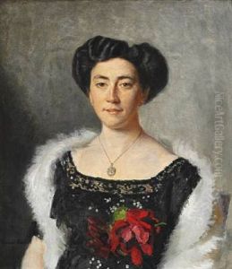 Christiane Bruun de Neergaard in a black evening dress decorated with a red rose