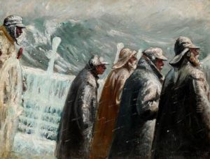 Redningsbaden gar ud, stormvarsel. by Michael Peter Ancher