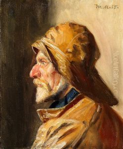 A fisherman from Skagen in profile. by Michael Peter Ancher