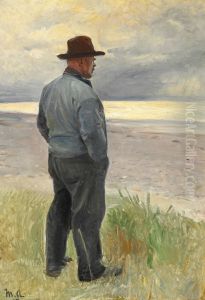 Fisherman looking out over the sea by Michael Peter Ancher