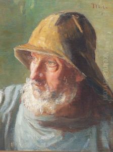 Portraet af fisker med sydvest. by Michael Peter Ancher