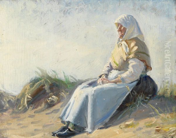Anker Nelles kone siddende i klitterne, Skagen. - view 1