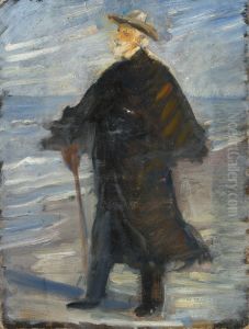 Drachmann on the beach by Michael Peter Ancher