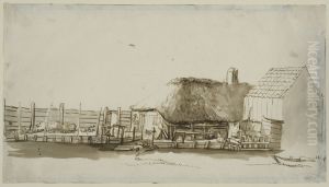Brygga med byggnader by Anthonie Van Borssom
