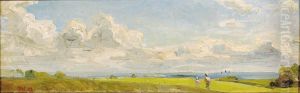 People walking in a summer landscape. by Michael Peter Ancher