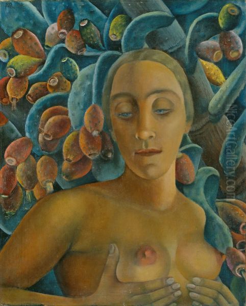 Female Nude in front of a Prickly Pear - view 1