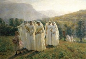 Jeunes filles se rendant a la procession by Jules Breton