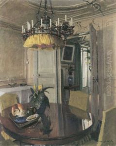 Interieur, table de salle a manger avec bouquet