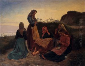 Girls gathered on Sladrebakken a summernight's eve