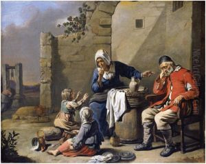 A woman selling fruit by Abraham Willemsens