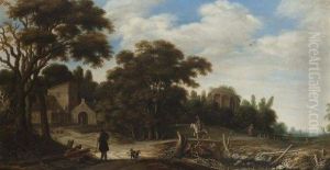 Cavaliers Et Promeneurs A L'entree D'un Village
