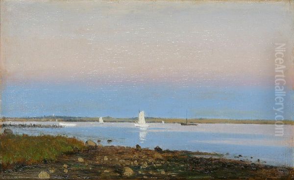 Sailing ships in an inlet. - view 1