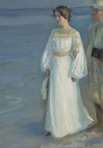Sommeraften ved Skagens Strand, Portraet af Kunstnerens Hustru (Summer Evening on Skagen Beach, Portrait of the Artist's Wife) - view 1