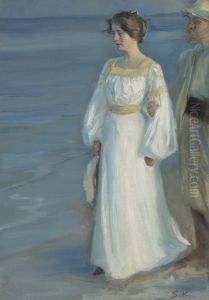 Sommeraften ved Skagens Strand, Portraet af Kunstnerens Hustru (Summer Evening on Skagen Beach, Portrait of the Artist's Wife) by Peder Severin Kroyer