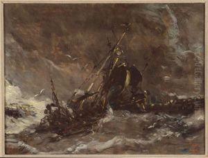 Schipbreuk. by Eugene Isabey