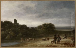 Landschap met figuren en vee.