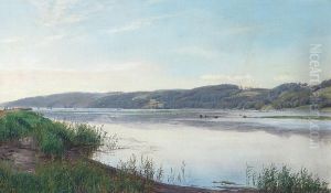 Sommerdag ved fjorden. by Janus Andreas Bartholin La Cour