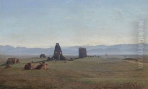 Parti fra den romerske campagne med Torre di Schiavi by Janus Andreas Bartholin La Cour