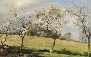 Fruit trees in bloom. by Janus Andreas Bartholin La Cour