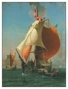 navires de commerce ou de peche sur le Bosphore.