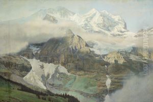 Udsigt mod Monte Rosa, tidlig Formiddag. by Janus Andreas Bartholin La Cour