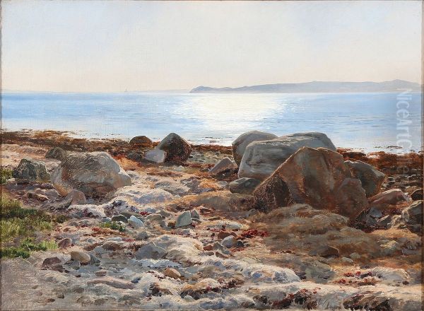 Janus la Cour: Kystparti med sollys, der spejler sig i det stille hav - view 1