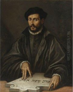 Portrait Of A Man, Half-length, Pointing At A Hebrew Tablet