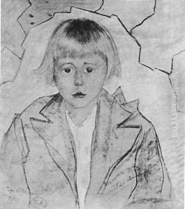 Portrait of Tamasz Domaniewski, against a geometric background by Stanislaw Ignacy Witkiewicz (Witkacy)