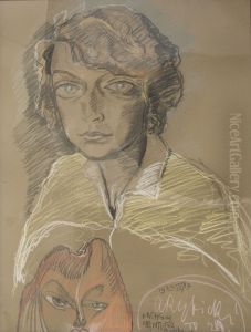 Portrait of Nena Stachurska, with a mask by Stanislaw Ignacy Witkiewicz (Witkacy)