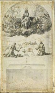 Projet De Decor : La Vierge En Gloire Apparaissant A Saint JeromeEt Saint Francois by Bernardino Campi
