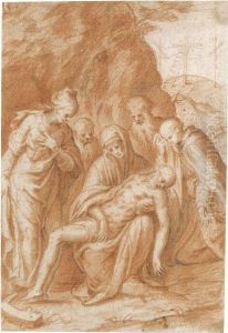 The Lamentation With Saint Catherine Of Alexandria by Bernardino Campi