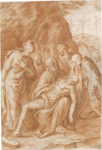 The Lamentation With Saint Catherine Of Alexandria, Gabriele Quintiano And Possibly The Prophets Elijah And Elisha by Bernardino Campi