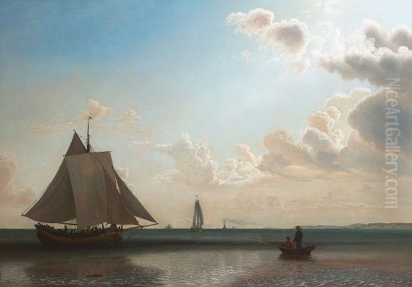 Numerous ships in the Sound and a coastal landscape in the background. - view 1