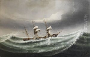 The barque Hawthornbank in stormy waters by unknown