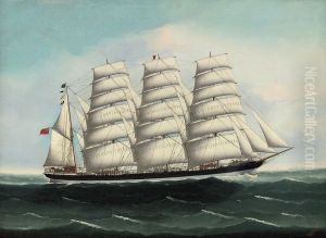 The British four-masted barque Eulomene at sea under full sail by unknown