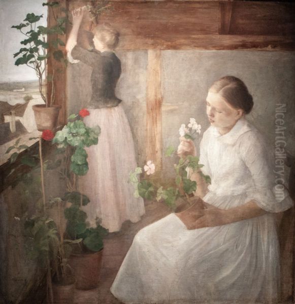 Girls tending flowers - view 1