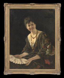 Portrait Of A Woman In A Japanese Kimono,
Holding A Fan by Giacomo Campi
