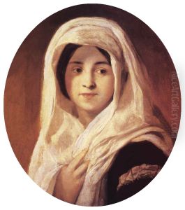 Portrait of a Woman with Veil by Karoly Brocky